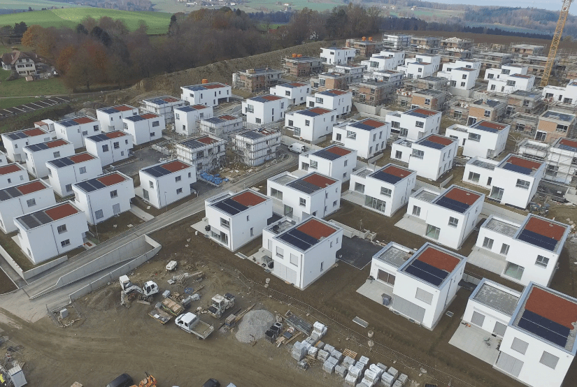 Quartier de villas à Corminboeuf, vue aérienne, Leandro Lopes a assisté la direction des travaux.